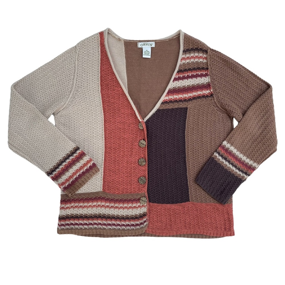 Orvis Women’s Fall Patchwork Colorblock Boho Cardigan Crochet Knit Sweat…